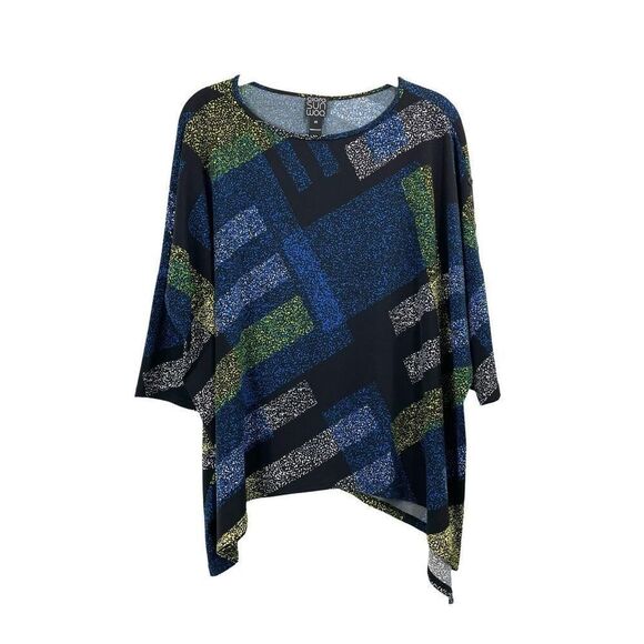 Clara Sun Woo geometric splash print boxy top blouse Size XS black blue - Picture 1 of 7